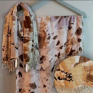 Scarf White, Beige, Coffe color tones, soft fabric, neutral colors, elegant